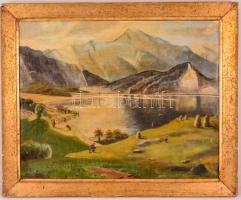 Barabás jelzéssel: Alpesi táj. Olaj, vászon, festék kopásokkal, keretben, 35×45 cm