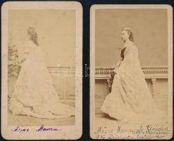 cca 1880-1890 Előkelő hölgy keményhátú fotói, 2 db, H. Thieler (Teplitz&Aussig) és J. W. Rausch (Leitmeritz) műtermeiből, 10x6 cm
