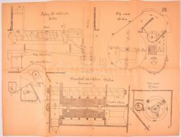 cca 1930-1940 4 db cséplőgép szakrajz, változó állapotban, szakadásokkal, 47x62 cm