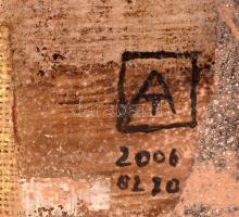 AT jelzéssel: Kompozíció. Vegyes technika, vászon, 40×40 cm