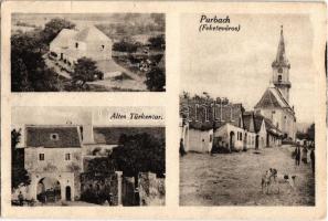 1921 Feketeváros, Purbach am Neusiedlersee; utcakép, Régi Török kapu, templom / Strasse, Kirche, Altes Türkentor / old Turkish gate, church, street (EK)