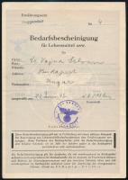 1942-1943 Deggendorf, Dr. Vajna István élelmiszer igénylő igazolvány, hajtásnyommal, pecsétekkel