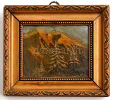 Telepy jelzéssel: Alpesi táj. Olaj, karton, keretben, 6,5×8,5 cm