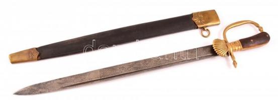 XIX. sz: Szarvasgyilok. Kard vésett pengével. 93 cm Bőrborítású hüvellyel. / Deer killer dagger with inscribed blade.