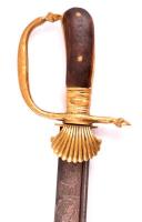 XIX. sz: Szarvasgyilok. Kard vésett pengével. 93 cm Bőrborítású hüvellyel. / Deer killer dagger with...