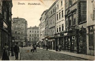 Olomouc, Olmütz; Elisabethstraße / street viewl, shops + K.u.K. Garnisonsspital in Olmütz (EK)