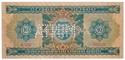 1946. 10Ft "A 000 000000" sorozat és sorszámmal, "MINTA" perforációval T:II- jav...