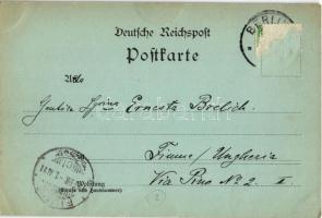 1898 Berlin, Schlossplatz. Kunstverlag J. Goldiner / Castle Square with hotel, shops, tram, omnibus ...