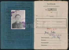 1945 Német hadseregben szolgált magyar katona fényképes zsoldkönyve (Luftwaffe, Flakscheinwerfer-Ersatz-Abteilung 15.), számos bejegyzéssel