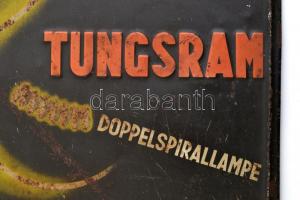 cca 1920-1930 Vándor Endre (1910-): Tungsram Doppelspirallampe, festett, fém reklámtábla, kopott, ro...
