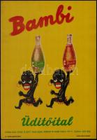 cca 1950 Bambi üdítőital reklámplakát, F.K.: Csukási Gartner Károly. Nyitrai Sándor Budapest, 41x28,5 cm