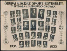 1935 Óbudai B.Sz.K.R.t. Sport Egyesület Tisztikara és Labdarúgó csapatának fotója, 1934-1935, kissé foltos, 16x21 cm