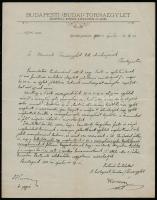1900 Kollár Lajos a Budapesti-Budai Torna Egylet elnökének aláírt levele a Nmezeti Tornaegylet elnöksége részére, fejléces papíron