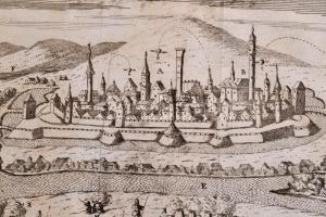 cca 1685 Kassa ostromának rézmetszetű képe  Készítette Girolamo Albrizzi, metszette Alessandro Dalla...