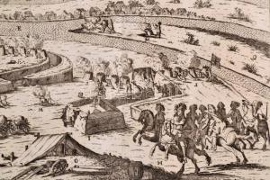 cca 1685 Kassa ostromának rézmetszetű képe  Készítette Girolamo Albrizzi, metszette Alessandro Dalla...