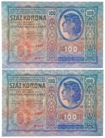 1912. 100K (2x) sorszámkövető T:I /  Hungary 1912. 100 Korona (2x) sequential serials C:UNC Adamo K28