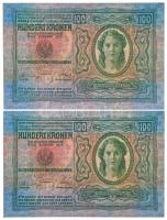 1912. 100K (2x) sorszámkövető T:I / 
Hungary 1912. 100 Korona (2x) sequential serials C:UNC
Adamo ...