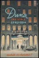 cca 1946-1948 Káldor László (1905-1963): Duna (Bristol) Szálloda, villamosplakát, Plakát- Címke- és Zeneműnyomda, 24,5×16,5 cm