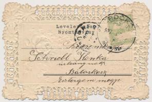1907 Csipke díszítéses dombornyomott virágos litho üdvözlőlap / Embossed litho greeting art postcard...