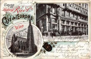 1900 Vienna, Wien, Bécs; Stefansplatz, Riedls Café de lEurope / cathedral, cafe, shop. F. Kaiser Art Nouveau litho (EK)