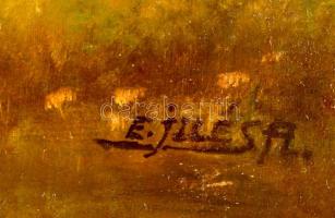 Illés jelzéssel: Makacs tehén. Olaj, falemez, 31×41 cm