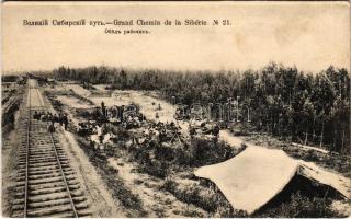Siberia, Sibirj; Grand Chemin de la Siberie / resting railway builders and workers of the Trans-Siberian Railway (fl)