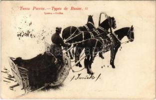 Types de Russie / Russian folklore, Troika (sleigh pulled by 3 horses). Phototypie Scherer, Nabholz & Co. (EK)
