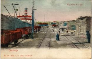 1906 Constanta, Miscarea din port / cargo port with freight wagons, railway line, quay. Edit. T. G. Dabo No. 191.