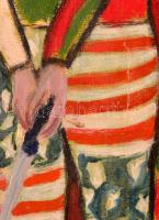 Anna jelzéssel: Hátsó szándékok. Olaj, vászon (javított), keretben, 70×40 cm