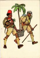 Afrikai cserkészek. Kiadja a Magyar Cserkészszövetség / African boy scouts. Hungarian boy scout art postcard s: Márton L. (fa)