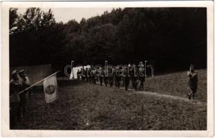 1927 Jósvafői cserkésztábor, cserkészfiúk tisztelgése / Hungarian scout camp in Jósvafő, boy scouts salute. photo (fl)