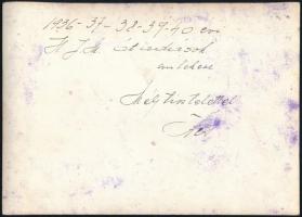 cca 1940 Az 1936-37-38-39-40. évi H. J. M. átadások emlékére, csoportkép, fotó hátulján feliratozva,...