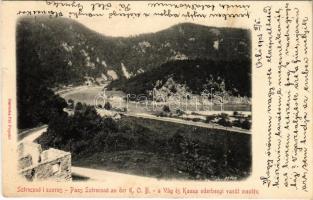 1903 Sztrecsnó, Sztrecsény, Strecno (Ruttka, Vrútky); Sztrecsnói szoros a Vág és a Kassa-Oderbergi Vasút (KsOD, KOV) mentén a Vágvölgyben. Kiadja Geruska Pál / Pass Sztrecsnó / railway pass on the Kosice-Bohumín Railway line in Povazie