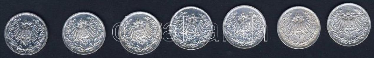 Német Birodalom/Császárság 1906-18. 1/2M Ag (7x) klf évszámmal T:2-/3,3