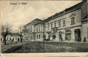 1922 Csurgó, Főtér, Járási Bank és Takarékpénztár, Oszeszly N. Viktor üzlete és saját kiadása (EK)