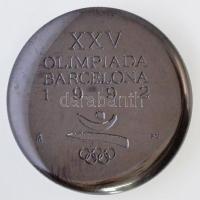 Spanyolország 1992. XXV OLIMPIADA BARCELONA 1992 kétoldalas fém, olimpiai résztvevői plakett (256,29g/70mm) T:1- / Spain 1992. XXV OLIMPIADA BARCELONA 1992 double-sided Olympic participation plaque (256,29g/70mm) C:AU