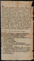 1848 A pesti városi tanács hirdetménye, benne a március 15-i 12 ponttal és az aznapi események összefoglalásával, foltos, szélein hiányos, 2 p.