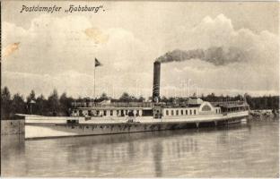 Habsburg (exFiume) oldalkerekes személyszállító gőzhajó / Wiener Postdampfer Habsburg / Hungarian passenger and post steamship in Linz + 1914 Postdampfer Habsburg (EK)