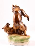 Zsolnay birkózó medvék (Markup Béla), kézzel festett, jelzett, hibátlan, m: 30 cm / Handpainted Zsol...