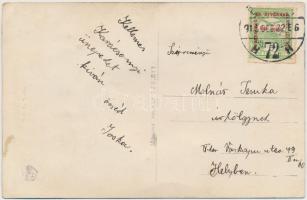 1915 Boldog karácsonyt! / Christmas greeting art postcard with child in fez. decorated Emb. litho