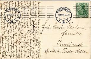 1910 Glückliches Neujahr / New Year greeting art postcard, sledding people, winter sport. W.W. 6702....