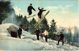 1910 Ski-Sport, Doppelsprung / double ski jump, winter sport