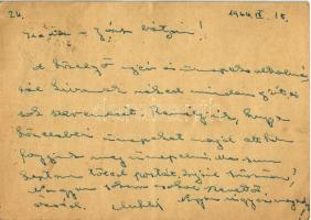 1944 Fehér Mátyás levele Földes Józsefnek zsidó 101/207. I. KMSZ (kisegítő munkaszolgálatos) a csepe...