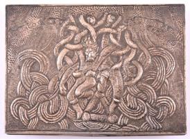 Szebényi Imre (1923-1983): Ezüst (Ag.) cigarettásdoboz József Attila idézettel, poncolt, trébelt, fa...