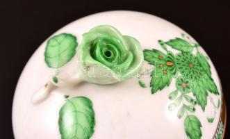 Herendi Apponyi mintás rózsás bonbonier, kézzel festett, jelzett, minimális lepattanással, d: 7 cm