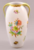 Herendi Viktória mintás váza, kézzel festett, jelzett, apró kopásnyomokkal, m: 20,5 cm
