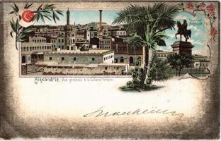 1899 Alexandria, Colone Pompeo, Monument Mehemed-Ali / general view, statue. floral, litho (EK)