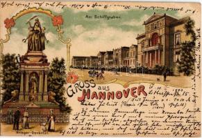 1899 Hanover, Hannover; Am Schiffgraben, Krieger Denkmal / street, military monument. M. Bär Art Nouveau, floral, litho (EK)
