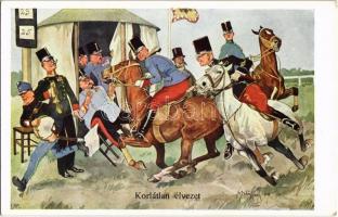 Korlátlan élvezet / Austro-Hungarian K.u.K. military officers art postcard. B.K.W.I. 879-5. s: Schönpflug