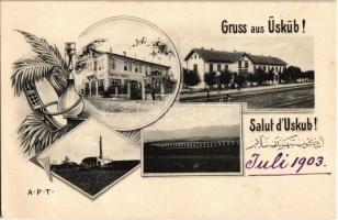 1903 Skopje, Üsküb; railway station, Hotel Turati, mosque, bridge. Art Nouveau with Hookah